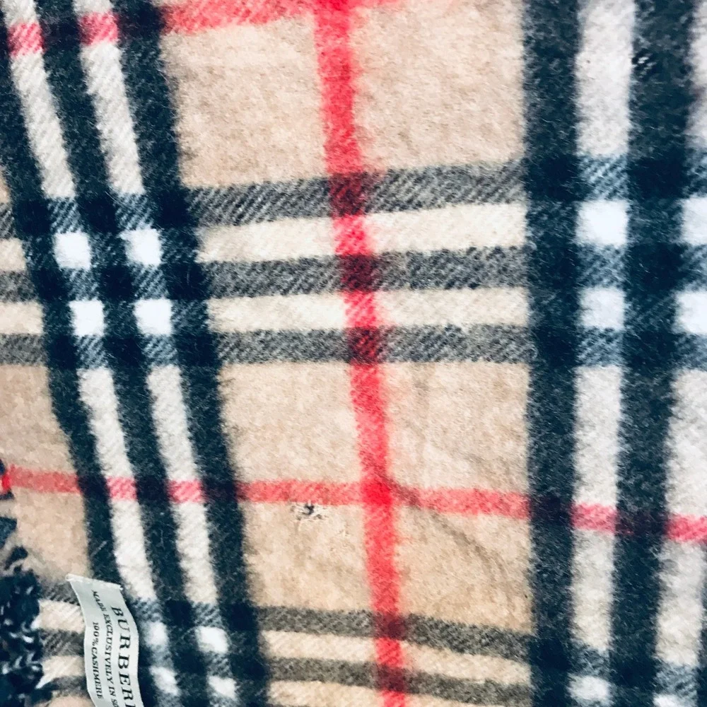 Burberry Nova Check Scarf Unisex OS Beige Distressed Fringed Vintage Plaid READ
